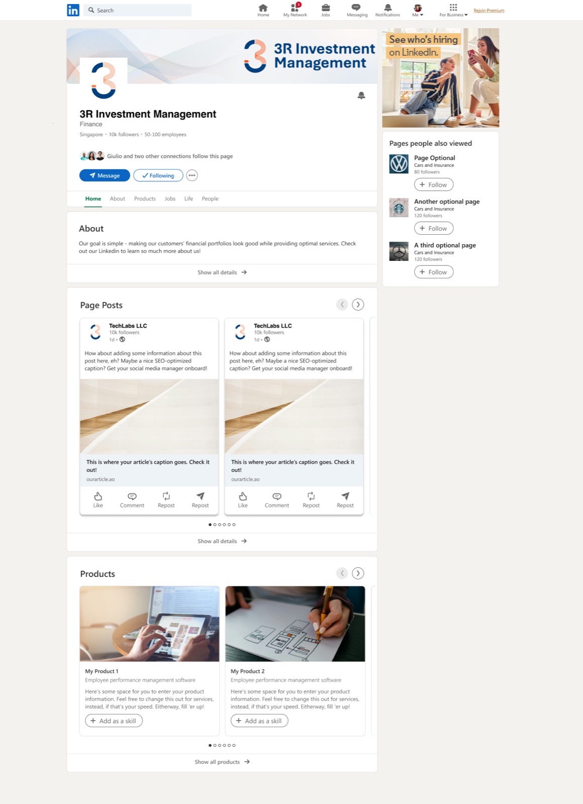 3R LinkedIn company page mockup