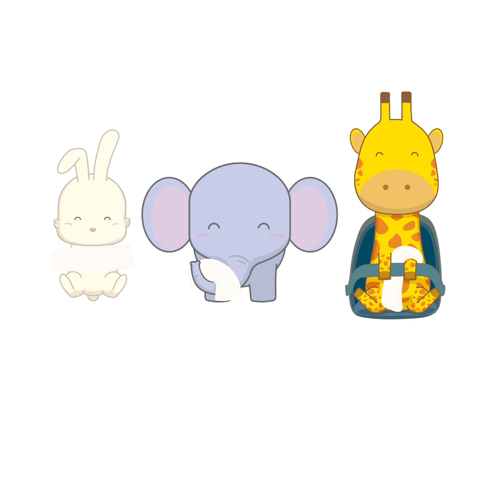 The rabbit, elephant and giraffe characters