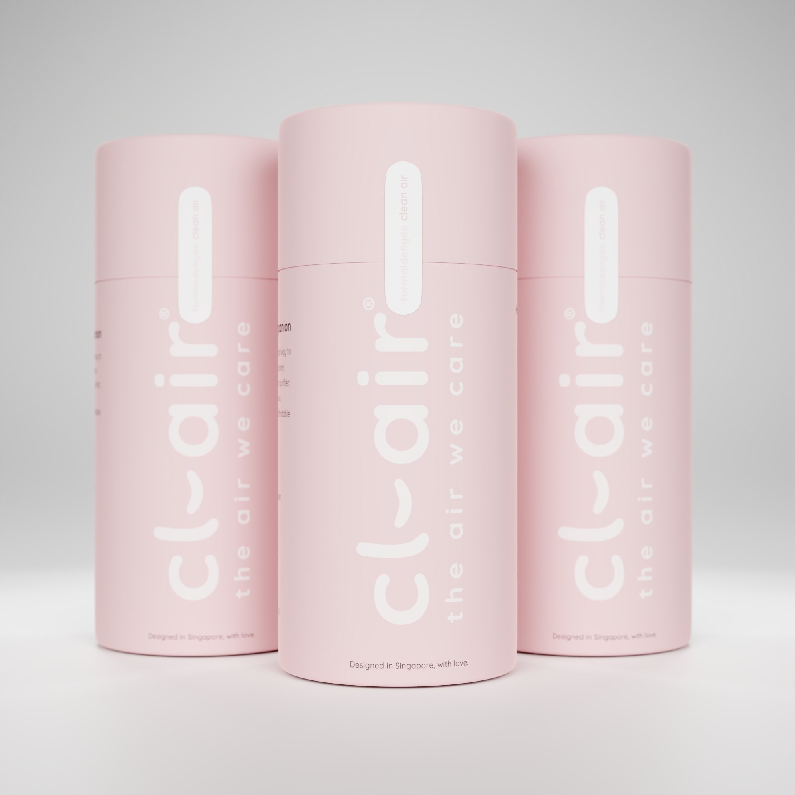 Three pink cl-air tubes in a studio setting, 3D render