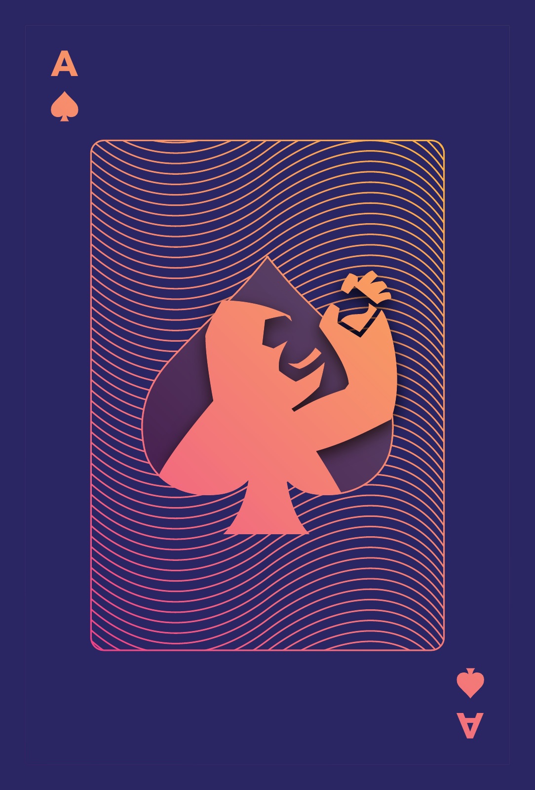 Ace of spades from the Prime Liquor playing card deck, gorilla in line-art on navy