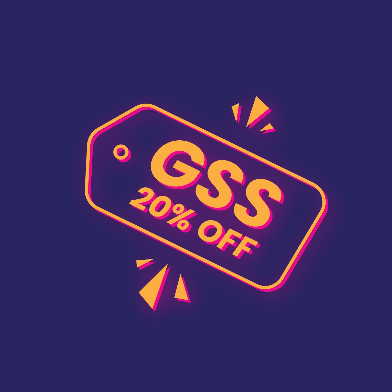 Neon style promo icon, GSS 20 percent off tag