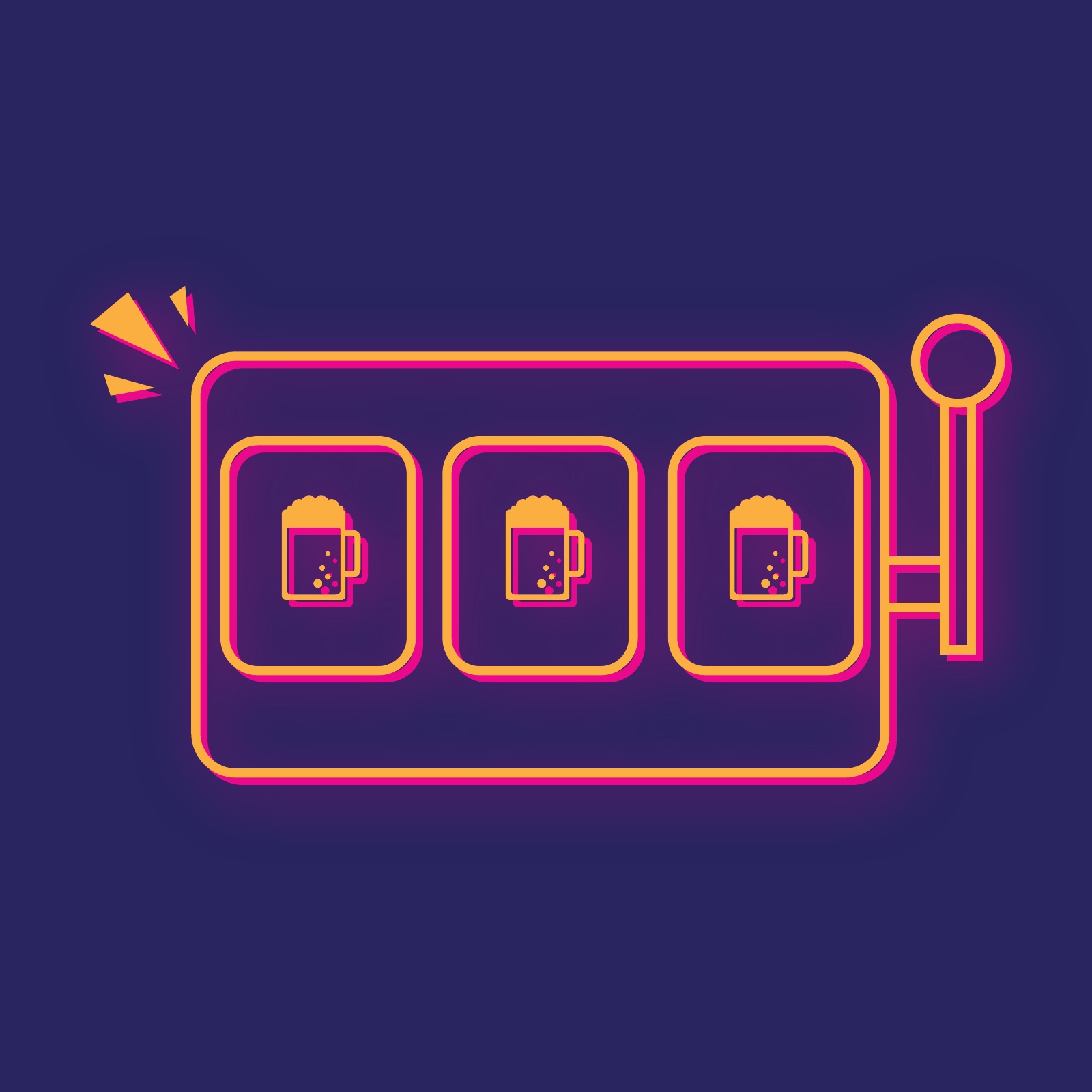 Neon style slot machine icon with beer mugs