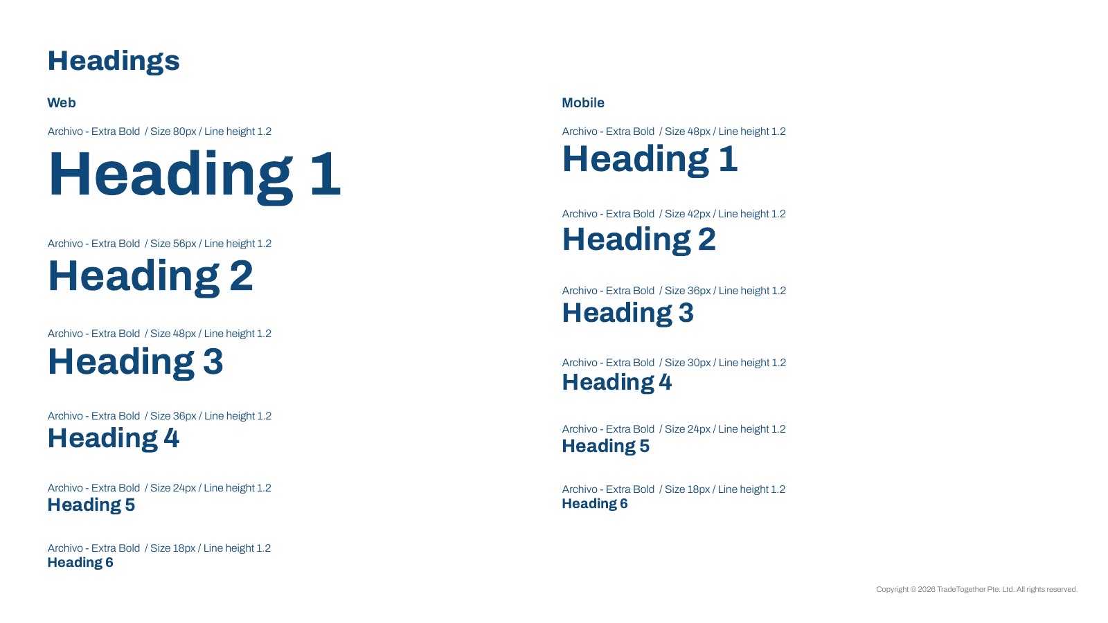 Heading scale for web and mobile in Archivo Extra Bold