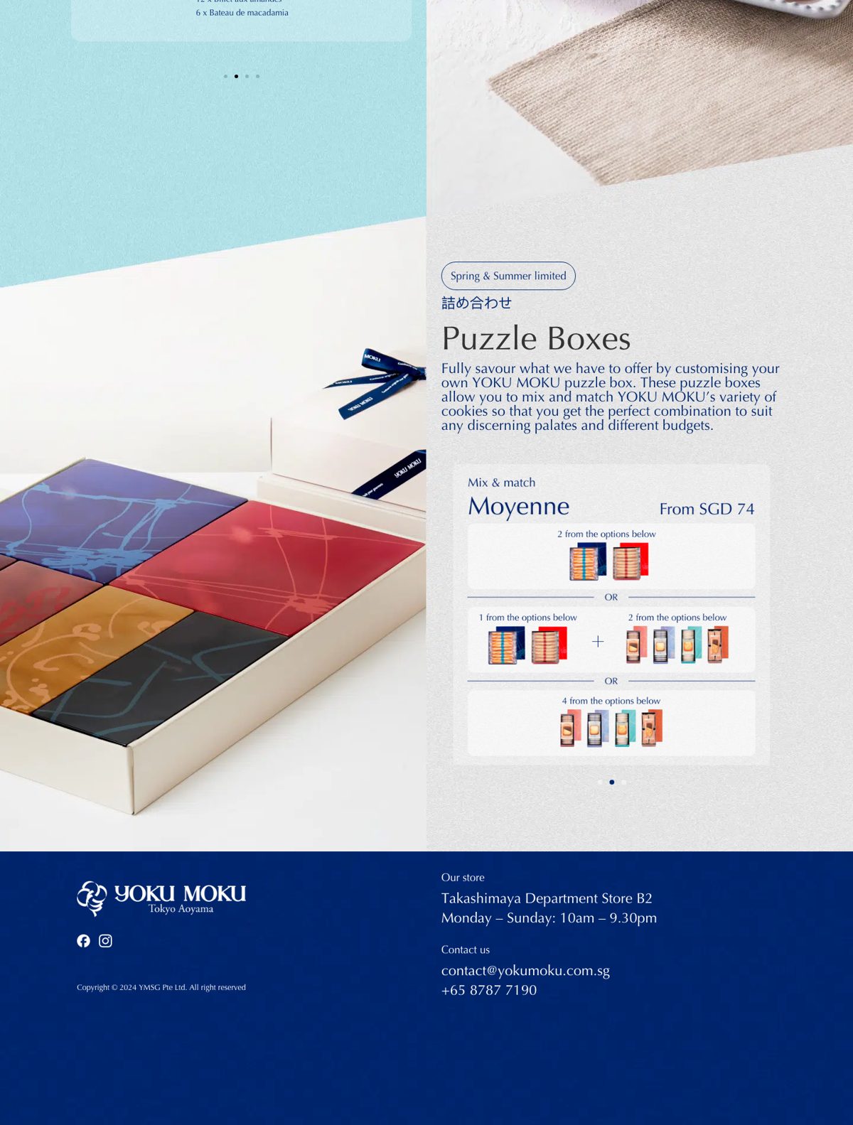 Spring and Summer catalogue end: assortments, puzzle boxes and store details